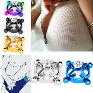 2pcs Zircon Titanium Steel Gaby Justerbar skruv Fake Nipple Ring Non Piercing Body Smycken för Kvinnor Faux Round Vuxen spel