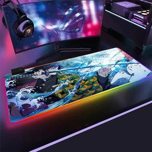 Demon Slayer Mouse Pad Pc Rgb Anime Rug Setup Gamer Accessories Gaming Mats with Backlight Mat Mousepad manga Keyboard mouse pad