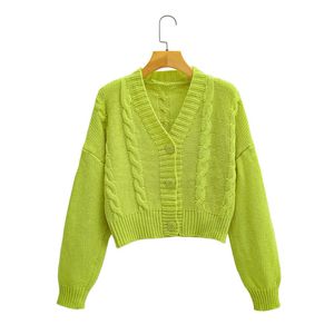 HSA женщин осень зима толстая нить V-образным вырезом короткая кардиган кнопка элегантный длинный рукав свитер пальто 210417