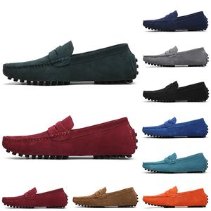 Homens não-marca vestido camurça sapatos preto luz azul vinho vermelho laranja verde laranja verde marrom escorregamento na sapata de couro preguiçoso 38-45