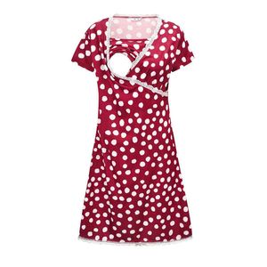 Mulheres Verão Maternidade Moda Impressão Vermelho A-Linha Vestido Blusa Maternidade Enfermeira Vestido De Mangas Curtas Blusa Vestidos Roupas G220309