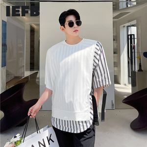 IEFB Summer Fashion Personality Design Fake Two-piece Side Buckle Raglan Sleeve Short Sleeve T-shirt Loose Casual Tops 210524