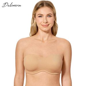 Delimira Women's Plus Size Smooth Seamless Osynlig Full täckning Underwire Minimizer Strapless Bra 210623