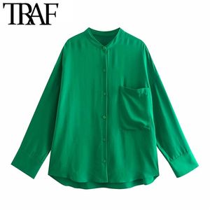 Женщины мода с карманами Свободные установки асимметрии блузки старинные с длинным рукавом кнопки женские рубашки шикарные вершины 210507