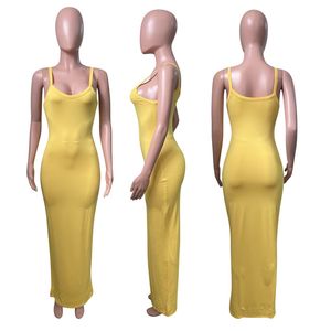 新しい卸売ドレス夏の女性ボディコンドレス因果的なスパゲッティストラップロングスカートセクシーなヒップパッケージドレスパーティークラブペンシルスカートバルク6927