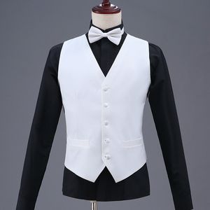 Biały Mężczyzna Kamizelka Formalna Praca Biznesowa Przyczynowa Slim Fit Kamizelka Dla Mężczyzn U-Neck Retro Dżentelmeni Mężczyźni Kamizelka Kamizelka Solidna ślubna Gilet 210524