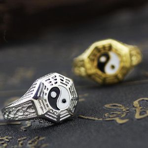 Cluster Anéis Estilo Chinês Gossip Yin Yang Símbolo Para Homens Ouro Prata Cor Amuleto De Aço Inoxidável Anel Dedo Masculino Bandas Jóias Presente