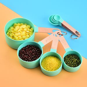 Kitchen Baking Measuring Tools Stainless Steel Handle rose gold measure Cups Set Solid Color Circular Convenient Counting spoon T9I001252