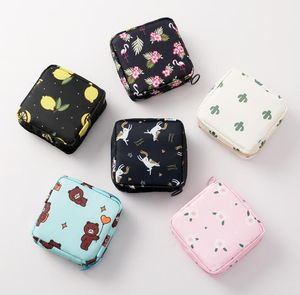 DHL50PCS Coin Purses Kvinnor Nylon Blommor Citronkaktus Prints Protabel Square Travel Toalettartiklar Förvaring Bag Mix Color