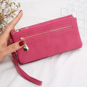 Portfele Portfel Kobiety Słodkie Długie Faux Suede Suede Double Zamek Uchwyt Karty Sprzęgła Portfeuille Kobiet Kiesy Cartera Mujer