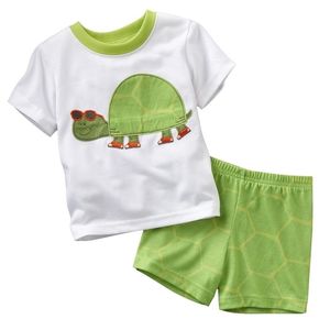 Green Turtle Ragazzi Set di vestiti Baby Summer Pigiama Completo Bambini Tute sportive Set di abbigliamento per bambini T-shirt a maniche corte Pantaloni 2 pezzi 210413