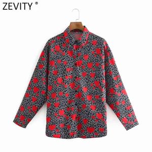 Kobiety Skręć Kołnierz Hearts Print Casual Slim Smock Bluzka Biuro Damskie Koszule Retro Biznesowe Koszulki Chic Blusas Topy LS7477 210416