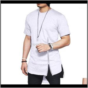 T - shirts T-shirt Sensores do vestuário dos homens da gota 2021 Estilo criativo Moda Business Casual Costura curta Zipper Camisetas Homens Long LES