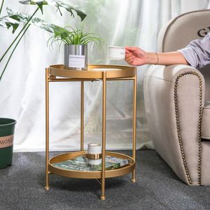 Nordic Simple Storage Chests Iron Double-layer Small Tea Table Corners Round Coffee Lving Room Mini Sofa Side
