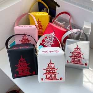 Ta ut väska Ny kreativ kinesisk stil PU Kedja Kvinnor Messenger Handväskor Personlighet Tower Printing Ladies Shoulder Purses