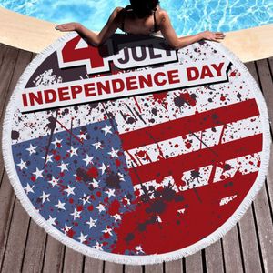 The latest 150CM round printed beach towel, American Independence Day style microfiber, tassels feel soft, support custom LOGO