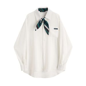 Womens tops e blusas manga longa colarinho de arco camisas camisas do outono coreano elegante elegante ocasional branco escritório senhoras top 210417
