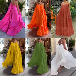 2020 Celmia Summer Dress Women Sexy Short Sleeve Ruffled Maxi Long Dress Casual Loose Solid Pleated Beach Vestido Robe Plus Size X0629