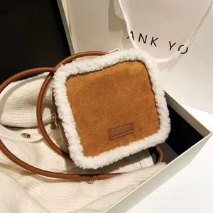 Curly Corduroy Shoulder Underarm Bag Casual Girls Autumn Winter Acrylic Chain Capacity Handbag Patchwork Chains Letter Zipper Soft Flap Nylon Crossbody Bags Mini