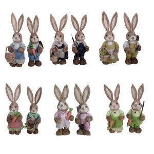 2Pcs/set 6 Styles Cute Straw Rabbit Bunny Easter Decorations Holiday Home Garden Wedding Ornament Po Props Crafts 210728