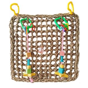 Other Bird Supplies Durable Parrot Parakeet Climb Straw Net Pet Cage Hanging Hammock Chew Stand Toy Grey Square Perching Sleeping Nest