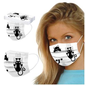 New Adult mask disposable three-layer non-woven melt blown fabric cat color printing masks