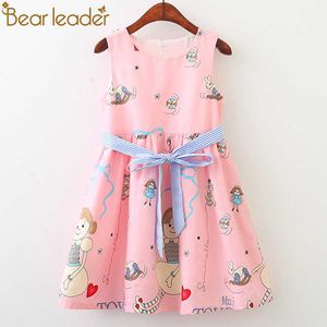 Urso líder meninas vestido verão europeu e americano estilo shortsleeve crianças flor padrão princesa vestido meninas vestidos 3-8Y 210708