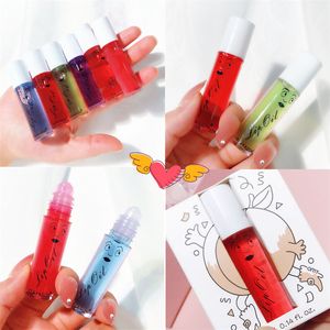 6 Färger Roll-on Fruit Oil Lip Gloss Fuktgivande Spegel Genomskinlig Långvarig Hydrerande Plumping LipGloss 10PCS