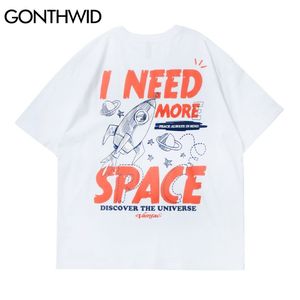 Tees Shirts Hip Hop Harajuku Men Summer Planet Rocket Print Short Sleeve Cotton Tshirts Casual Streetwear T-Shirts Tops 210602