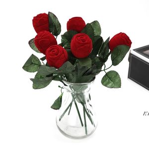 Scatola per anelli rosa rossa Scatola personalizzata per matrimonio in velluto Originalità Regalo Moda San Valentino Scatola per fidanzamento Scatola per imballaggio di gioielli BBE13354