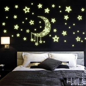 Window Stickers Luminous Fluorescent Wall Sticker Mural Decal Star Moon For Kids Baby Room Bedroom Ceiling