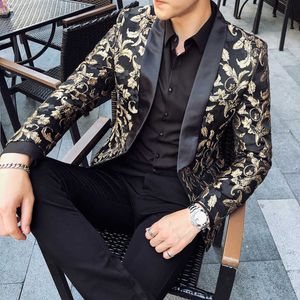 Luxury Gold Print Men Blazer British Style Business Prom Ślub Mężczyźni Płaszcz Kurtka Moda Casual Slim Fit Mens Blazer Jacket 210527