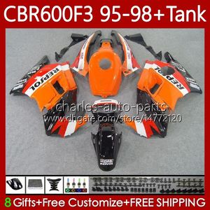 Bodys + Tank för Honda CBR600 CBR 600 F3 FS CC 600F3 95-98 Bodywork 64NO.56 600FS 600CC CBR600F3 95 96 97 98 CBR600-F3 CBR600Fs 1995 1996 1997 1998 Fairing Kit Repsol Orange Orange