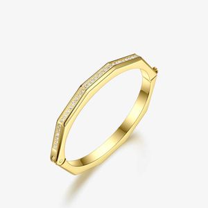Enfashion Crystal Geometric Manschettband Armband Bangles för Kvinnor Tillbehör Rostfritt Stål Smycken Fashion Gift Dropshipping B2043 Q0720