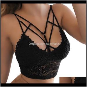 Camisoles Tanks Womens Apparel Drop Leverans 2021 Women Wireless White Bras Lace Bandage Sexig Bralette Push Up Wire Deep V Underkläder Underwe