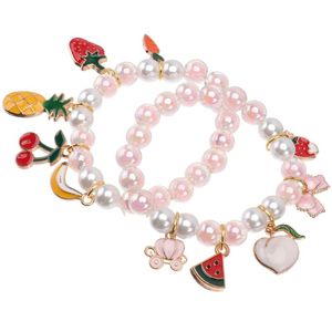 Charm Bransoletki 2 sztuk Dzieci Imitacja Pearl Bransoletka Dziewczyna Zroszony Łańcuch Wrist Baby (2 Style)