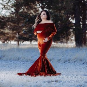 New 2022 Elegence Maternity Dresses Pleuche Long Pregnancy Photography Dress Maxi Women Gown For Pregnant Women Photo Shoot Props