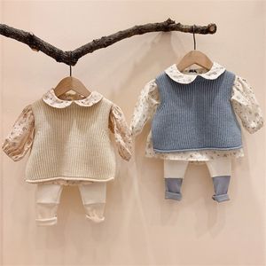 Sleeveless Knit Vest Sweater Solid Color Fashion Children Knitted Pullover Tops Spring New Toddler Kids Baby Boys And Girls 20220301 Q2