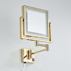 Зеркала зеркало зеркала 8 дюймов две стороны 3x / 1x настенный золотой квадрат светодиодный складной латунный макияж косметическая леди подарок