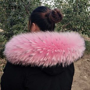 Gola de Pele Grande Collar Natural Real Raccoon Collar Colar Jaqueta Coat Chapéu Chapéu Collar Mulheres Luxo Mulheres Winom Peles Cachecol Sarow H0923