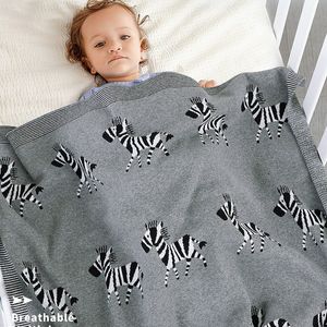 Höst Vinter Spädbarn Baby Boy Girl Knit Cartoon Zebra Jacquard Weave Blanket Born Quilt Boys Girls Hold 210429