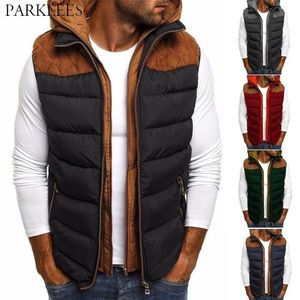 Patchwork Casual Men Hoodies Vest Double Zipper Ärmlös Mens Waistcoat Hooded Höst Vinter Man Gilet Utomhus Chalecos Homme 210524