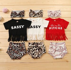 Toddler Klädsuppsättningar Baby Girl Tassel Top Shorts Spädbarn T Shirt Byxor Headscarf 3 Piece / Set YL552