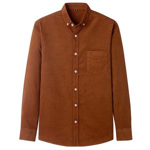 Mens Casual Corduroy Camisa Pura Algodão Manga Longa Marrom Grosso Inverno Regular Fit Modelo Botão Masculino Para Down Camisas XXL