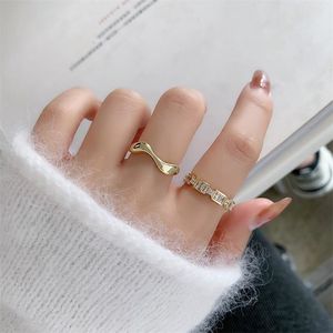 2021 Gothic Irregular Element Gold Zircon Two Piece Open Rings For Woman Wedding Party Girl's Unusual Jewelry Fashion Ring