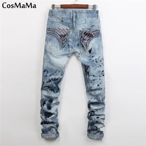 Varış COMMAMA Marka Fabrika Tasarımcısı Ince Sıska Fit Amerikan Bayrağı Biker Moda Jeans Erkekler Için 210622