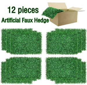 10 / 12pcs boxwood paneler artificiell faux häck växt utomhus inomhus användning trädgård staket bakgård hem dekor grönska väggar 210624