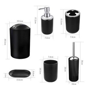 Bath Accessory Set 6 Pcs Plastic Bathroom Accessories Toothbrush Holder Cup Soap Dispenser Dish Toilet Brush Trash Can