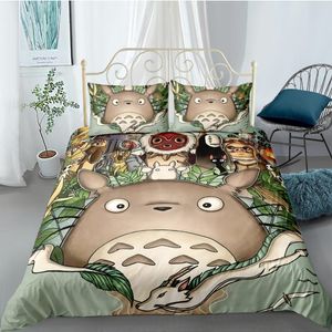 Zestawy pościelowe Anime Totoro D Printed Set Duvet Pokrywy Poszewki Pościel Pościel Łóżka Pościel