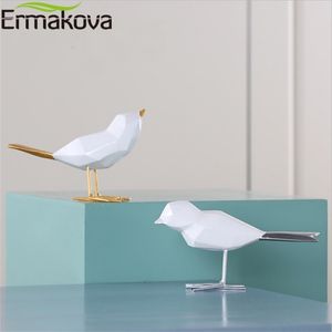 ERMAKOVA Modern Cute Resin Bird Figurine European Ornaments Geometric Origami Animal Statue Home Office Decor Gift 210811